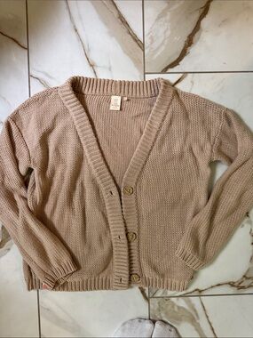 STIT Cozy Taupe Knit Button-Front Cardigan Sweater